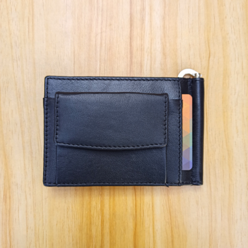 Black Bifold Money Clip Leather Wallet with Coin Pocket 2