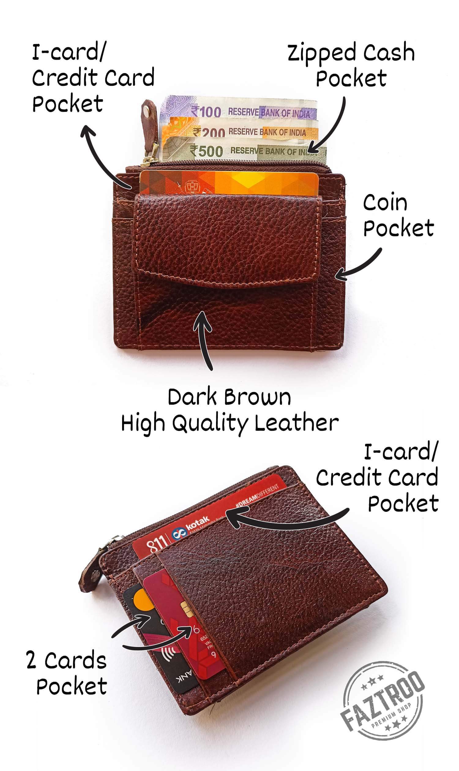 faztroo dark brown micro wallet for men and women