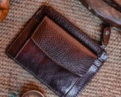 Dark Brown Micro Leather Card Holder with Coin Pocket 3 faztroo wallet for men and women