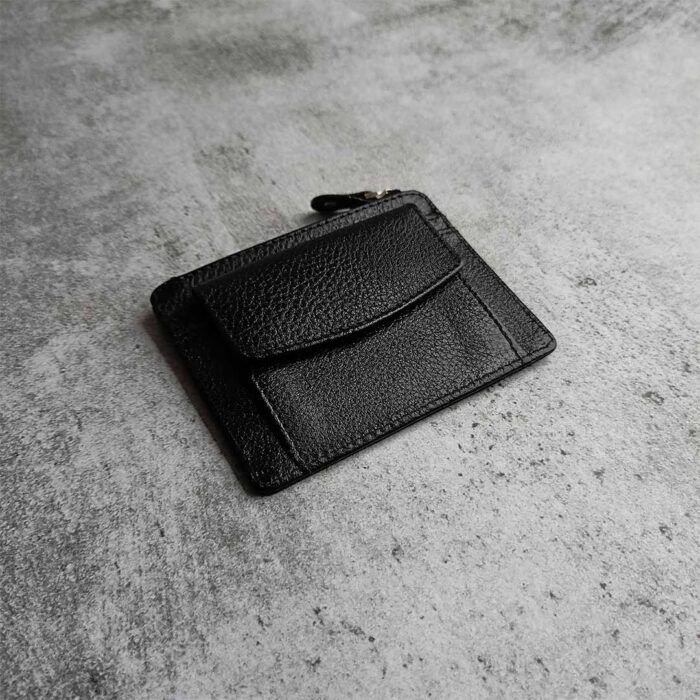 Black Micro Leather Card Holder with Coin Pocket 13