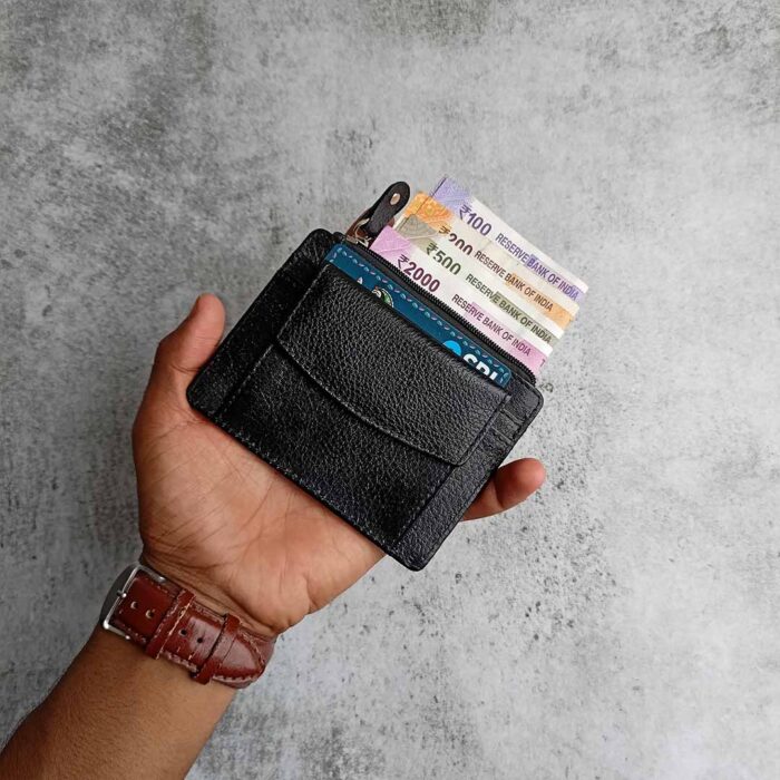 Black Micro Leather Card Holder with Coin Pocket 14