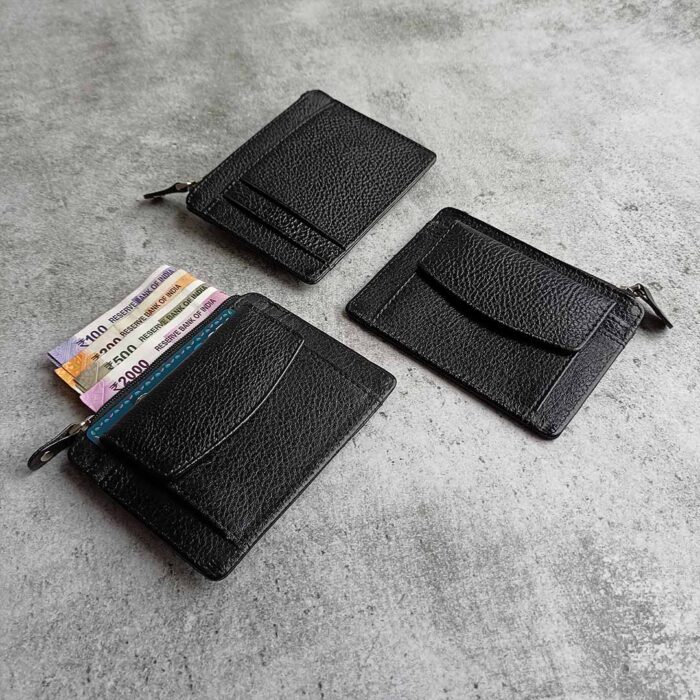 Black Micro Leather Card Holder with Coin Pocket 15