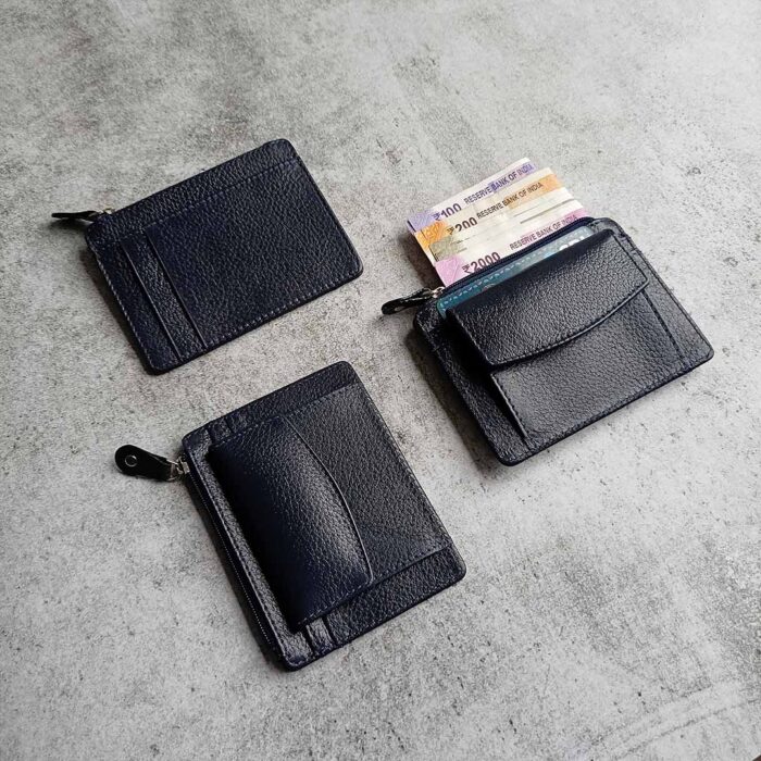 Dark Blue Micro Leather Card Holder with Coin Pocket 11