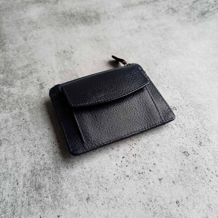 Dark Blue Micro Leather Card Holder with Coin Pocket 14