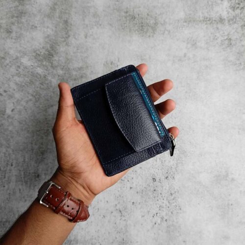 Dark Blue Micro Leather Card Holder with Coin Pocket 15