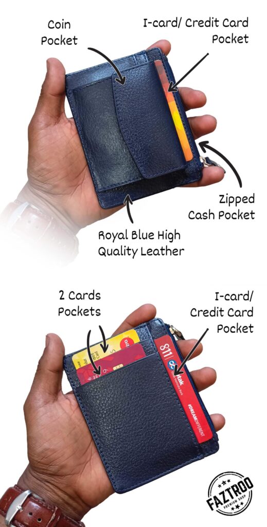 Royal Blue Micro Card Holder with Coin Pocket Infographic 300kb comp