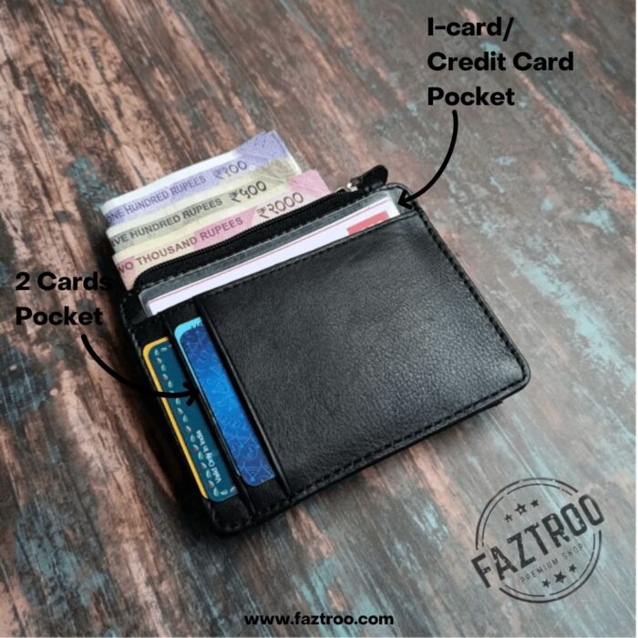 Micro Black Smooth Leather Card Holder with Coin Pocket Infographic 2