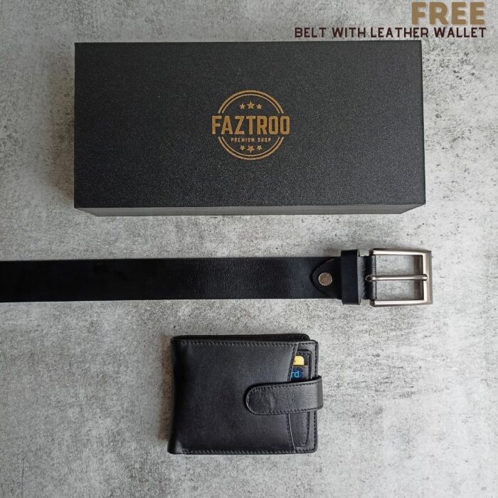 Combo Black Leather Wallet Soft Leather Belt Gift