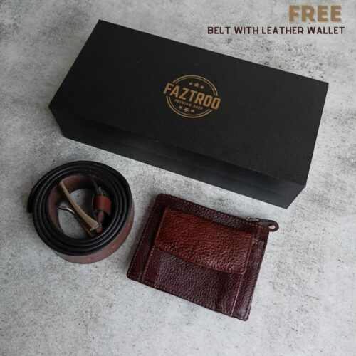 Combo Micro Dark Brown Wallet Soft Leather Belt Gift Box