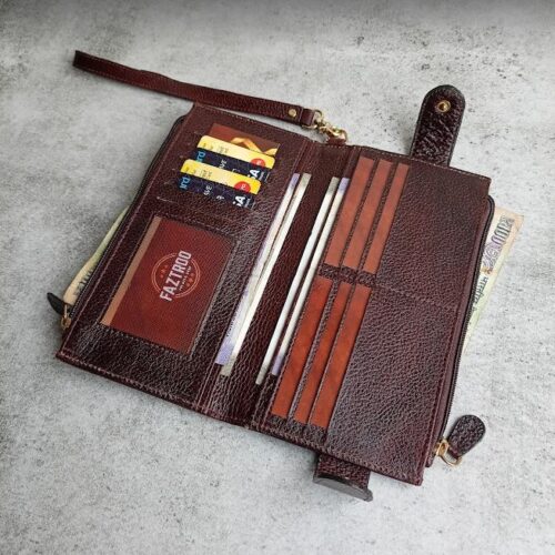 Ladies Leather Clutch Wallet Zip Purse Card Holder Organizer with RFID Dark Brown product image 1